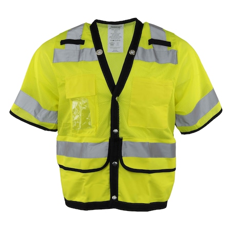 Safety Vest Class 3 W/ Radio Clips & ID Holder (Lime/X-Large)